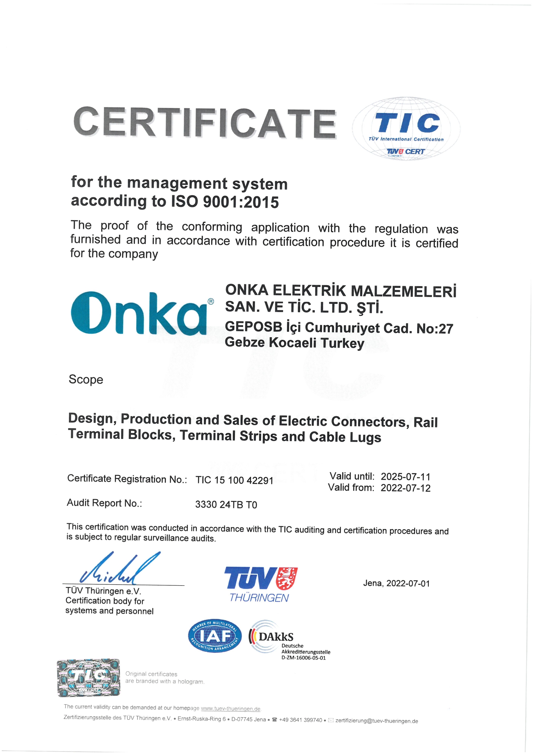 ISO 9001 Certificate